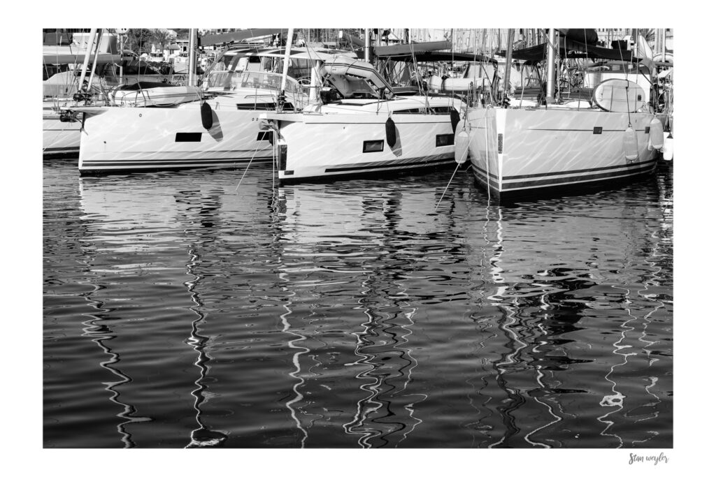 Modern Sailing Yachts Print, Bonifacio Harbor Black and White Photo Modern Sailing Yachts Fine Art Print, Bonifacio Harbor Black and White Photo